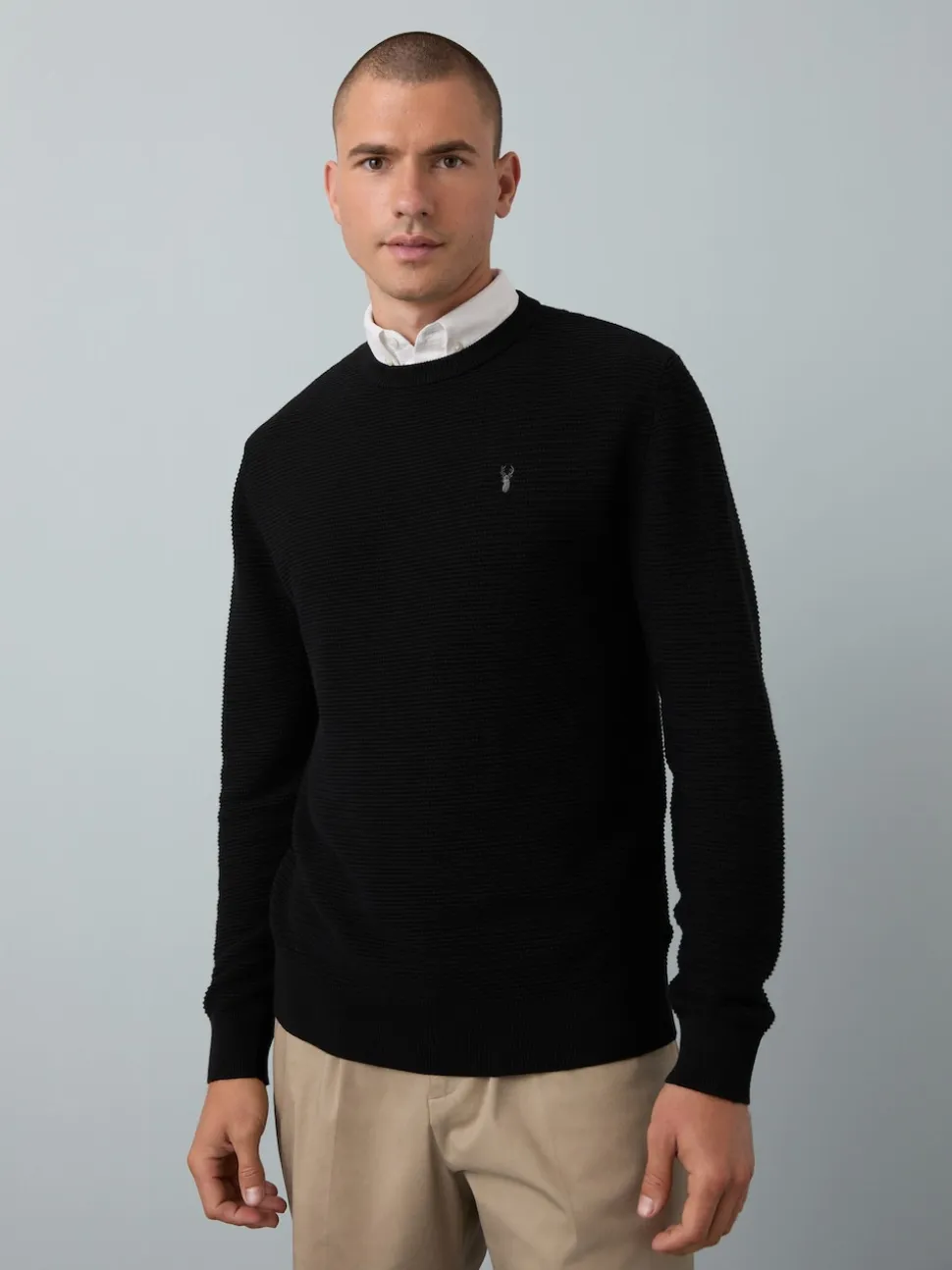 Black Regular Fit Textured Oxford Mock Shirt Jumper