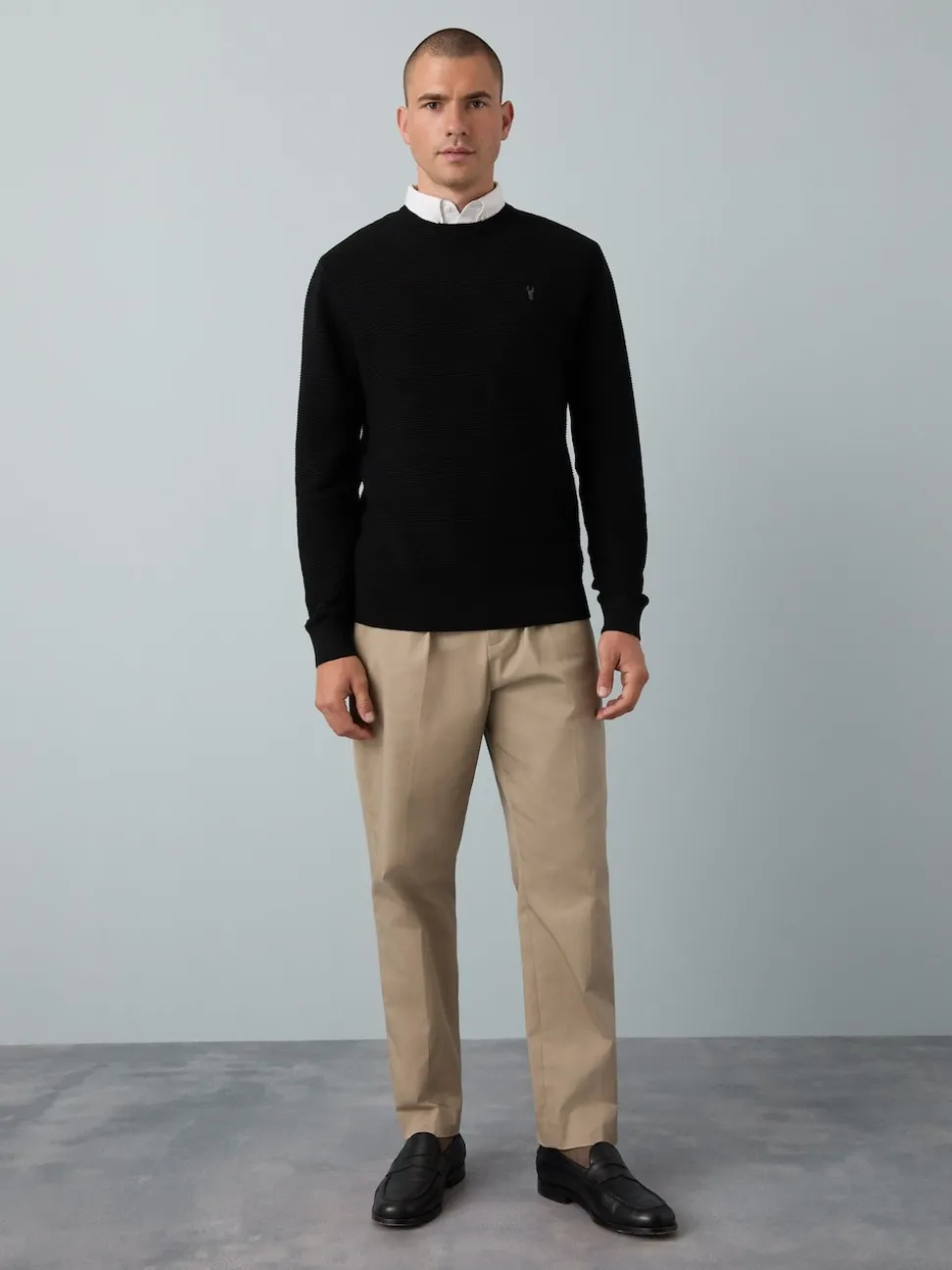 Black Regular Fit Textured Oxford Mock Shirt Jumper