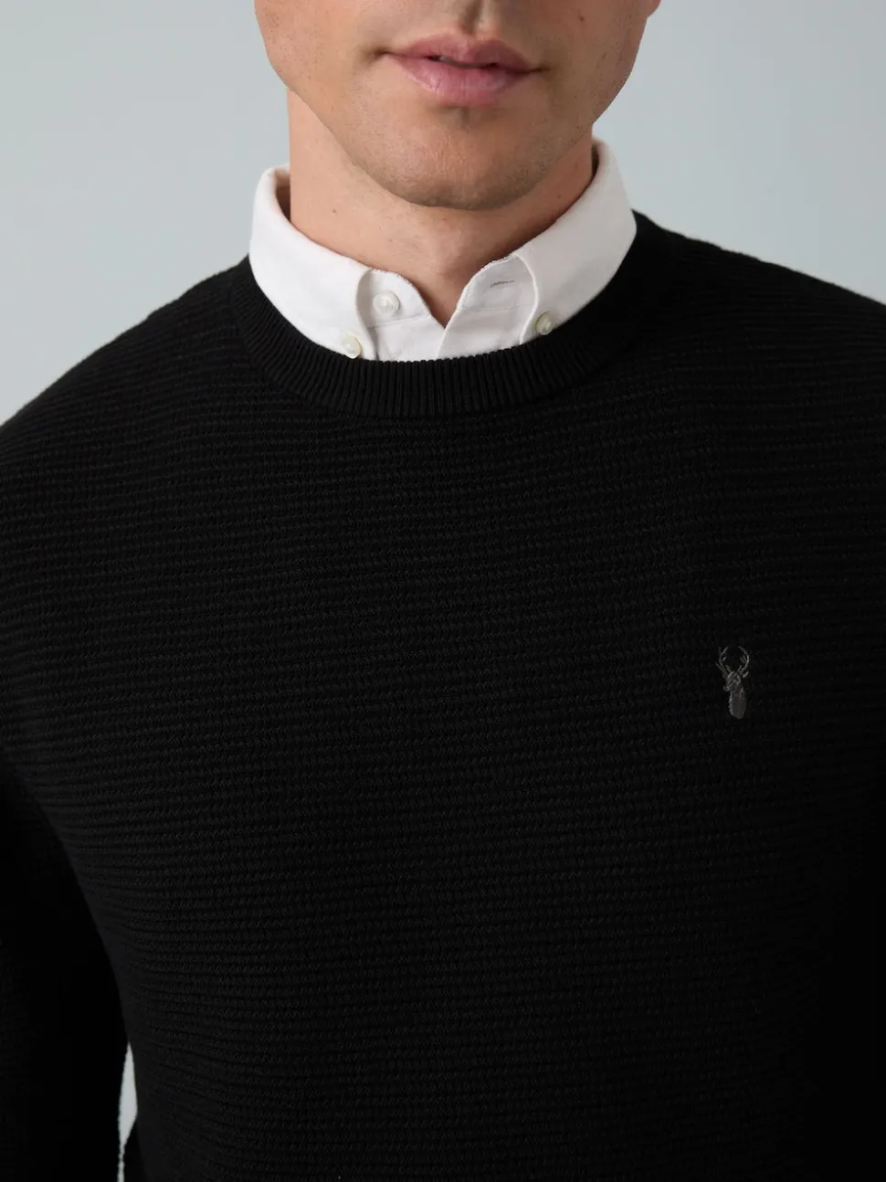 Black Regular Fit Textured Oxford Mock Shirt Jumper