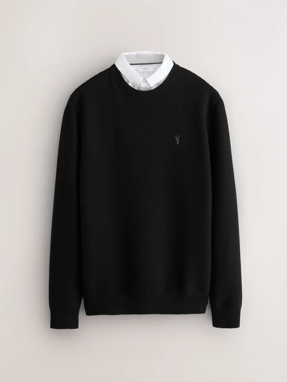 Black Regular Fit Textured Oxford Mock Shirt Jumper