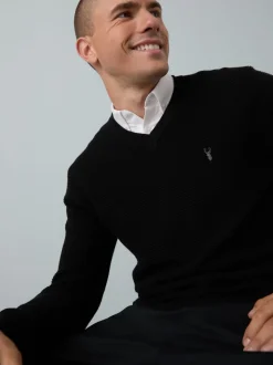 Black Regular Fit Textured Oxford Mock Shirt Jumper