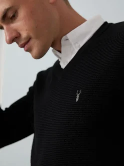 Black Regular Fit Textured Oxford Mock Shirt Jumper