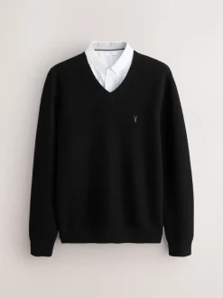 Black Regular Fit Textured Oxford Mock Shirt Jumper