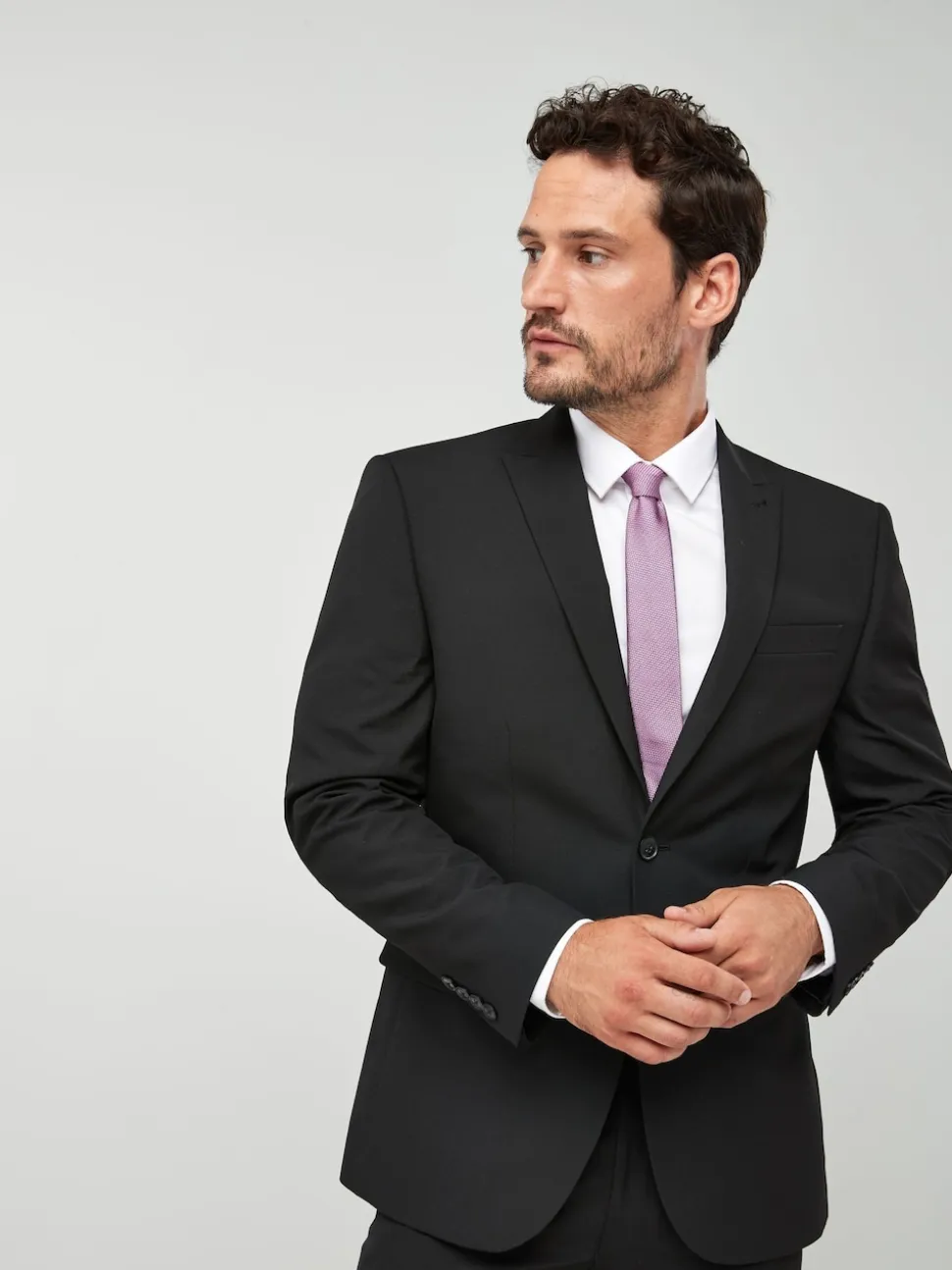 Black Regular Fit Two Button Suit Jacket