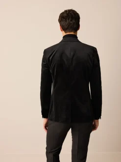 Black Regular Fit Velvet Blazer