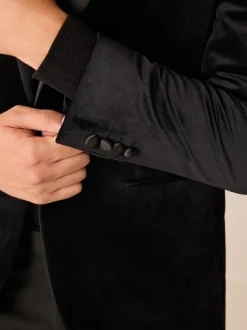 Black Regular Fit Velvet Blazer