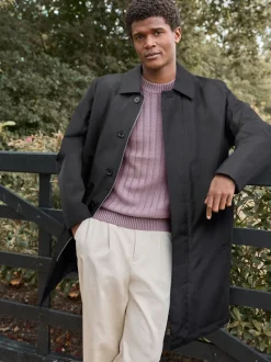 Black Regular Fit Waterproof Trench Coat