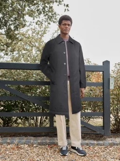 Black Regular Fit Waterproof Trench Coat