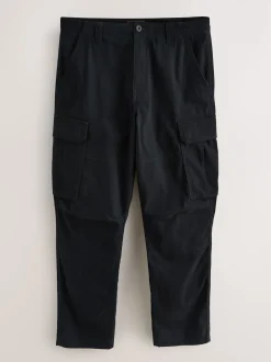 Black Regular Tapered Fit Cotton Stretch Cargo Trousers