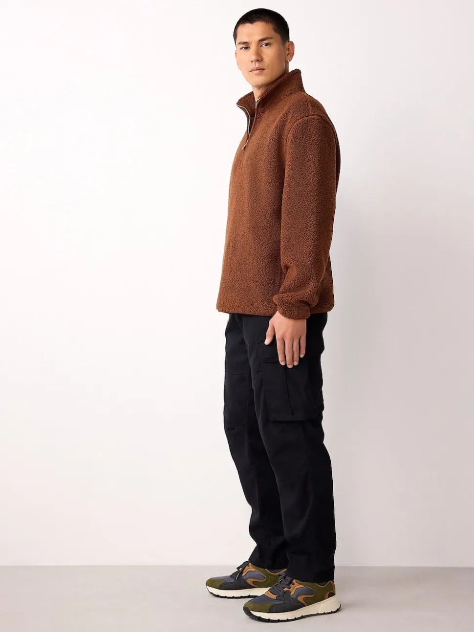Black Regular Tapered Fit Cotton Stretch Cargo Trousers
