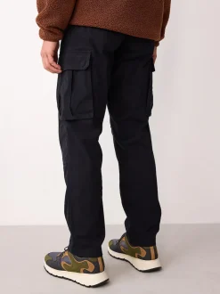 Black Regular Tapered Fit Cotton Stretch Cargo Trousers