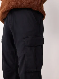 Black Regular Tapered Fit Cotton Stretch Cargo Trousers