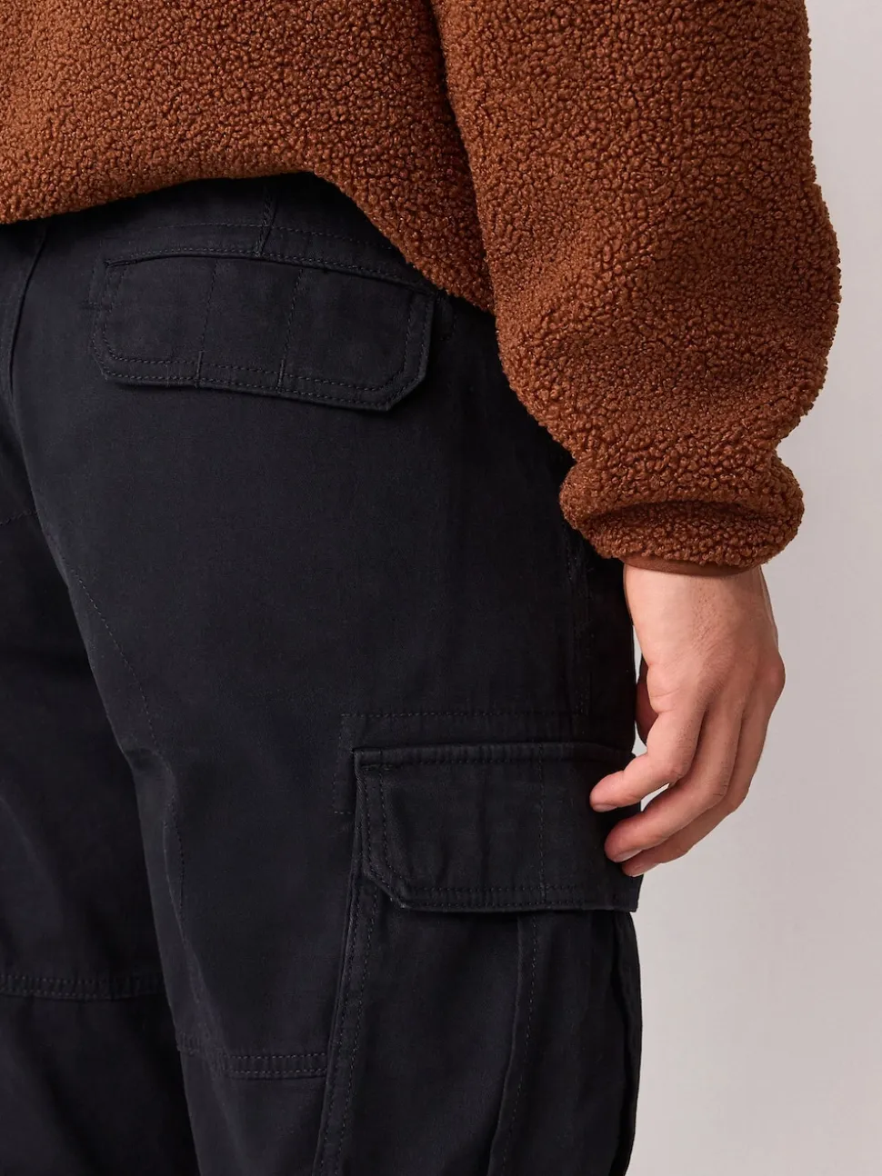 Black Regular Tapered Fit Cotton Stretch Cargo Trousers