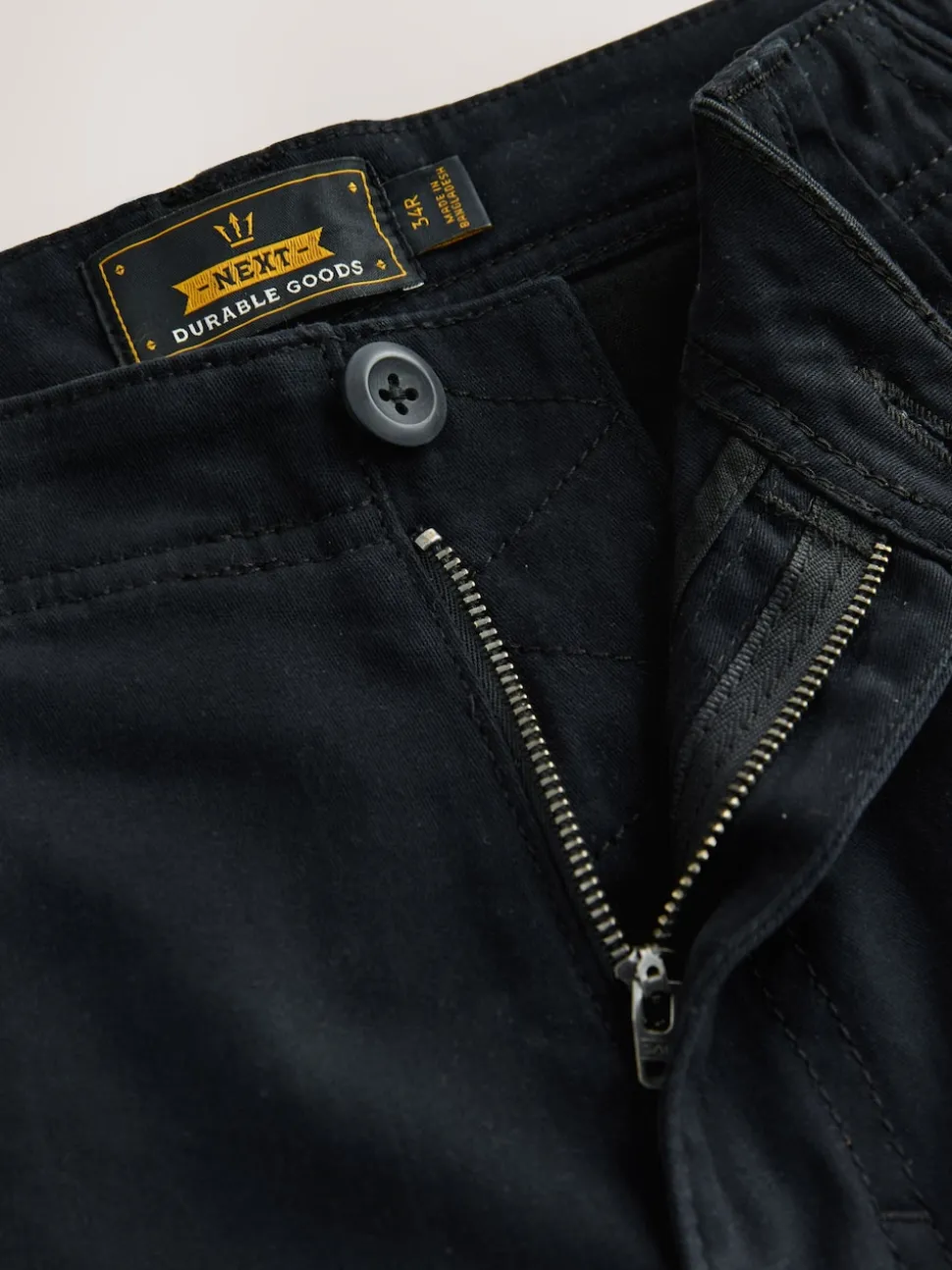 Black Regular Tapered Fit Cotton Stretch Cargo Trousers