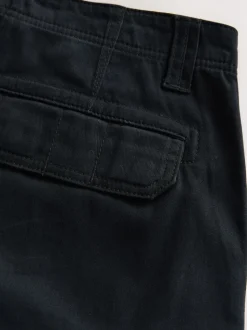 Black Regular Tapered Fit Cotton Stretch Cargo Trousers