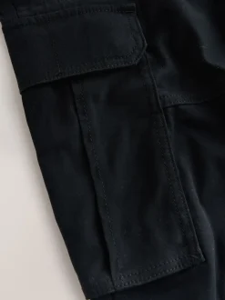 Black Regular Tapered Fit Cotton Stretch Cargo Trousers