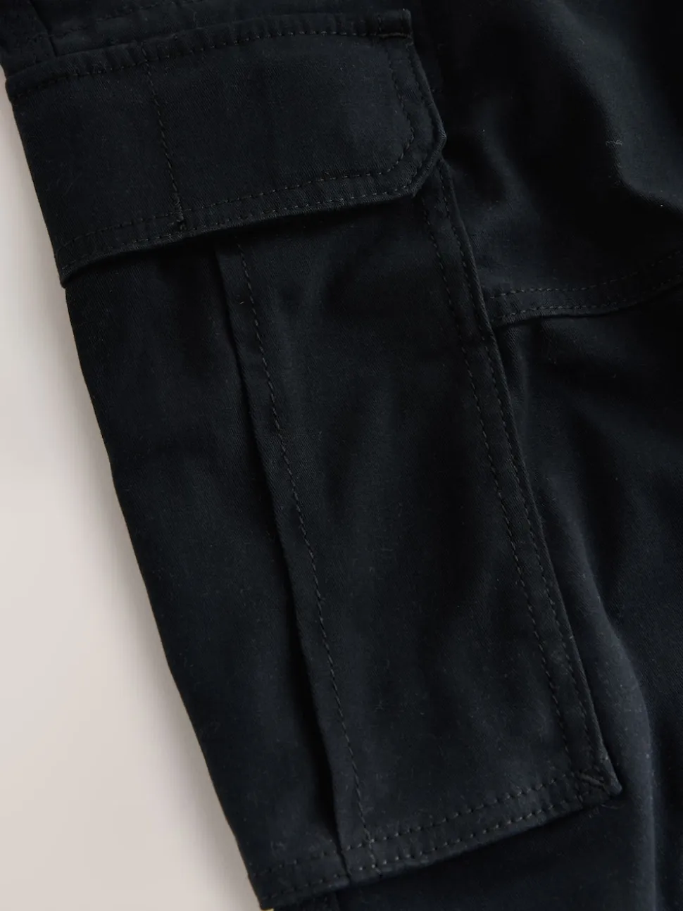 Black Regular Tapered Fit Cotton Stretch Cargo Trousers