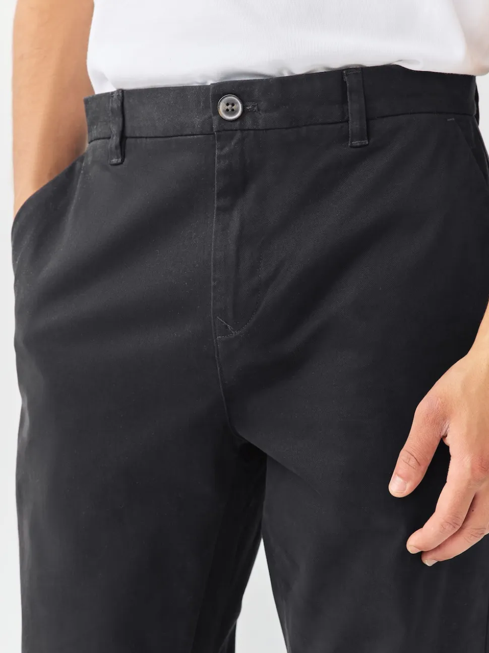 Black Regular Tapered Fit Stretch Chinos Trousers