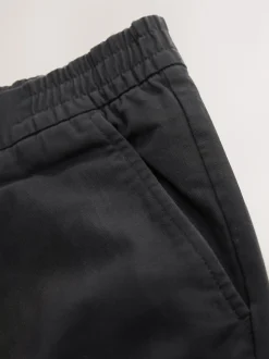 Black Regular Tapered Fit Pleated Stretch Chinos Trousers With Elasticated Waist
