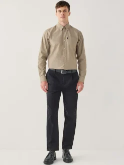 Black Regular Tapered Fit Single Pleated Stretch Chinos Trousers