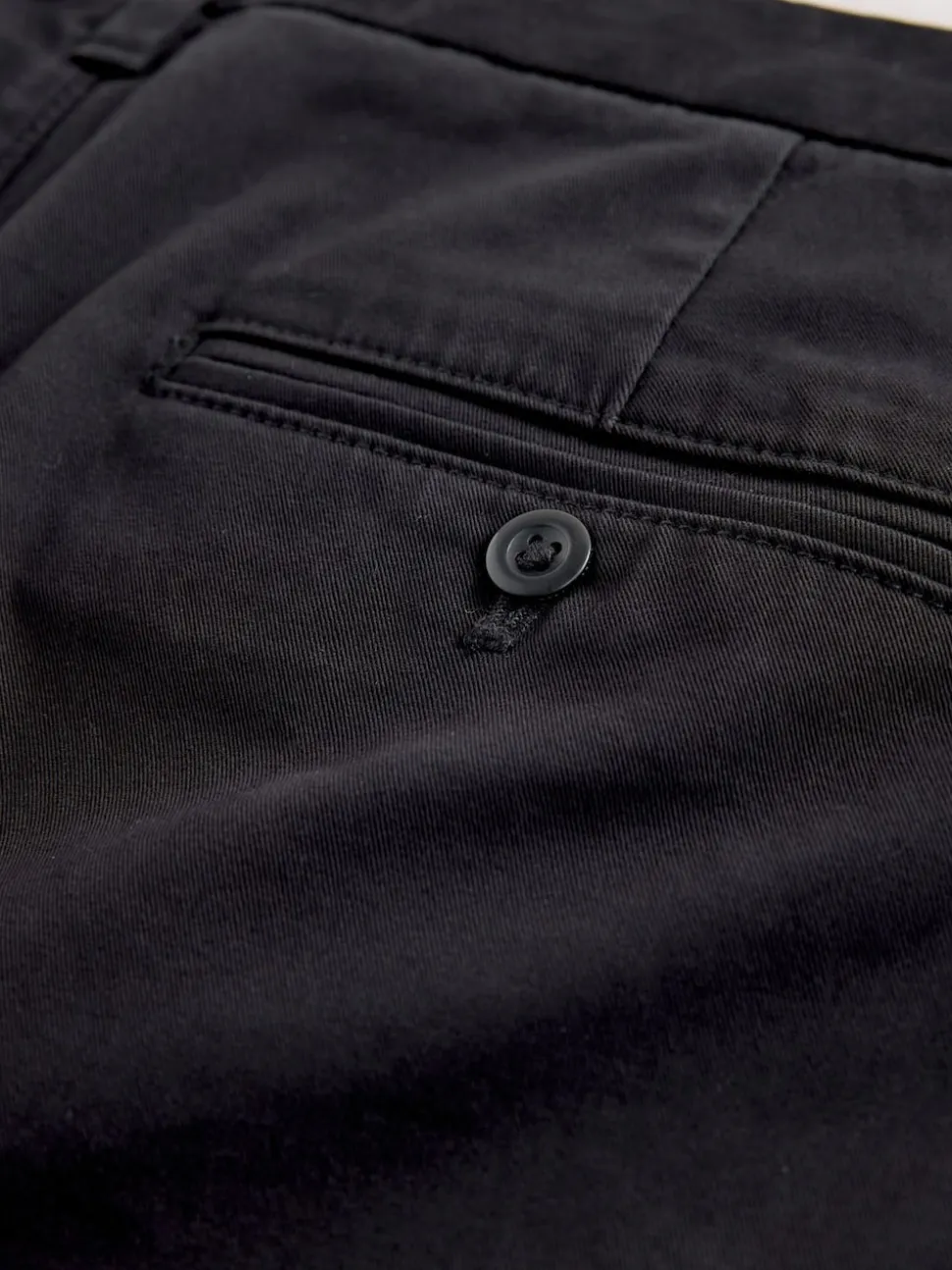 Black Regular Tapered Fit Single Pleated Stretch Chinos Trousers