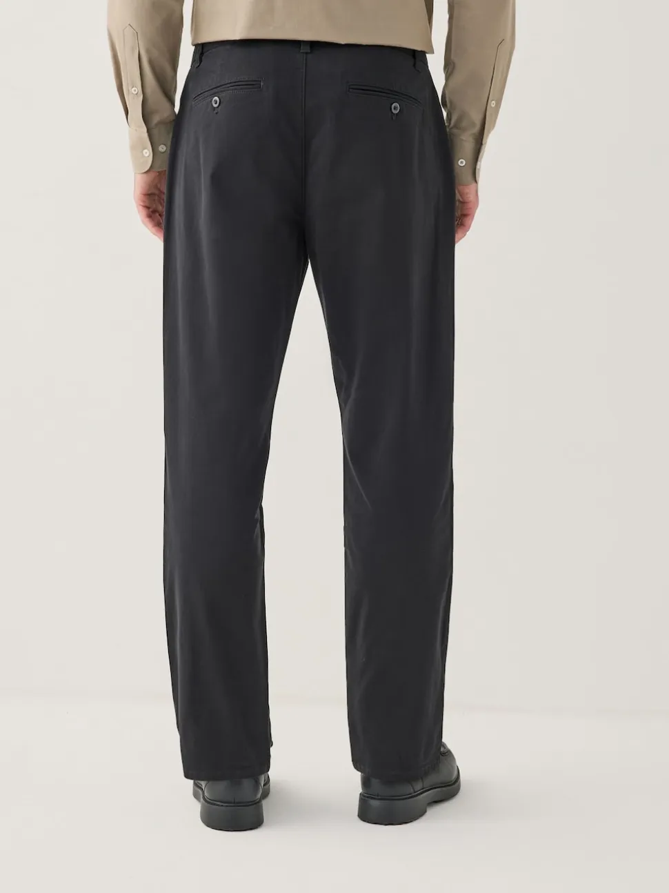 Black Regular Tapered Fit Single Pleated Stretch Chinos Trousers