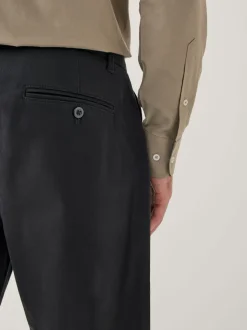 Black Regular Tapered Fit Single Pleated Stretch Chinos Trousers