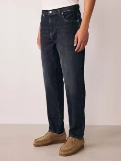 Black Regular Tapered Fit Vintage Wash Denim Jeans
