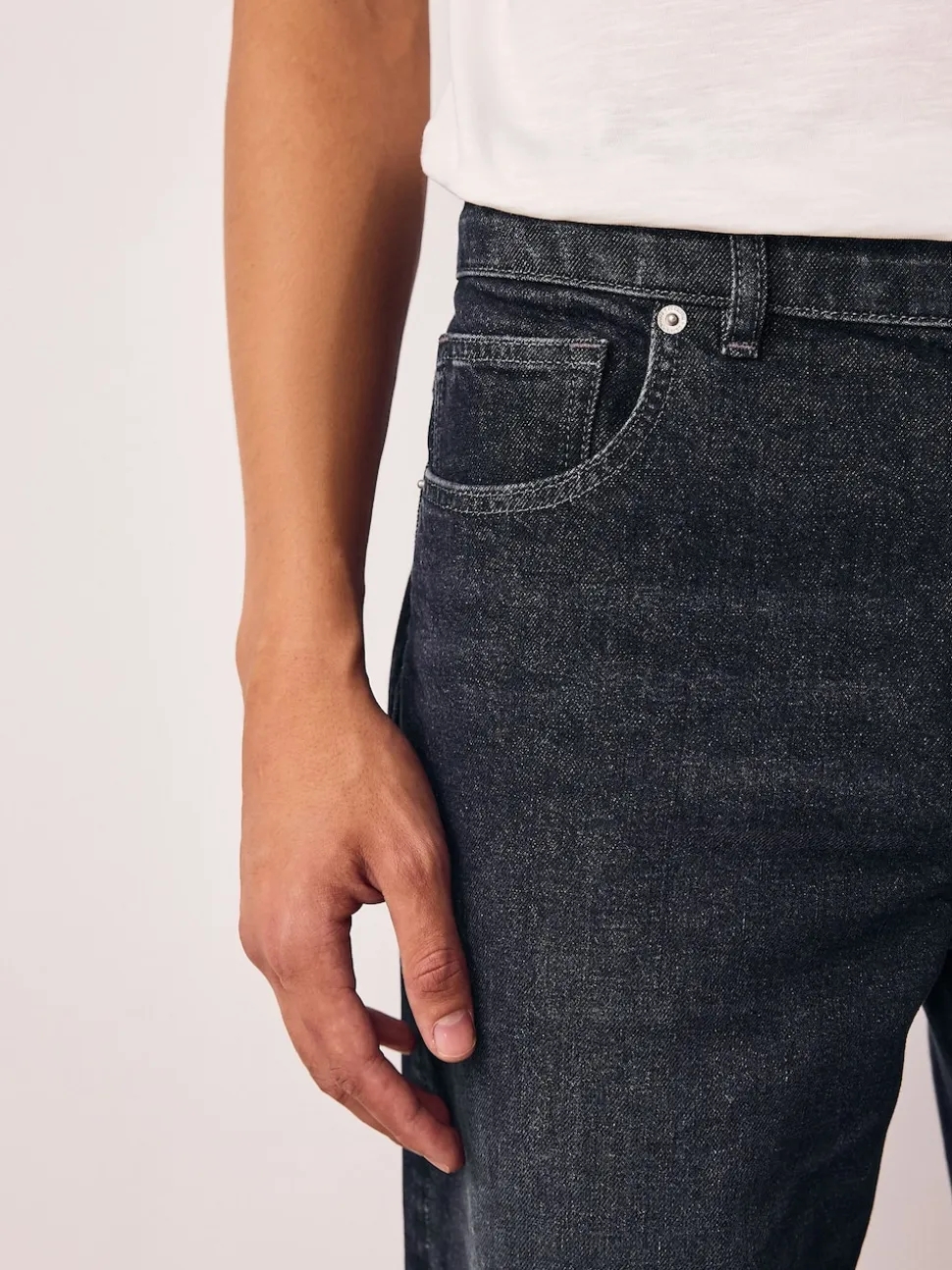 Black Regular Tapered Fit Vintage Wash Denim Jeans