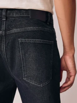 Black Regular Tapered Fit Vintage Wash Denim Jeans