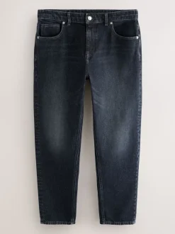 Black Regular Tapered Fit Vintage Wash Denim Jeans