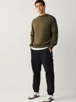 Black Regular Tapered Fit Cotton Stretch Cargo Trousers