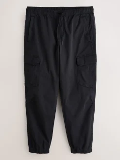 Black Regular Tapered Fit Cotton Stretch Cargo Trousers