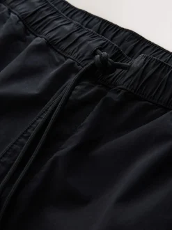 Black Regular Tapered Fit Cotton Stretch Cargo Trousers