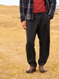 Black Relax Tapered Fit Twin Pleat Heritage Cotton Rich Trousers