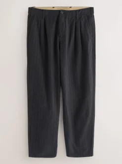 Black Relax Tapered Fit Twin Pleat Heritage Cotton Rich Trousers