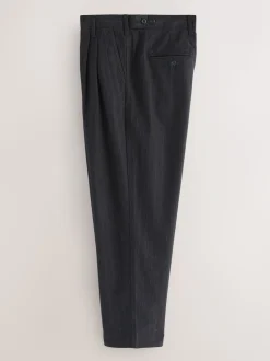 Black Relax Tapered Fit Twin Pleat Heritage Cotton Rich Trousers