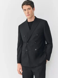 Black Relaxed Fit Double Breasted Tuxedo Suit Jacket