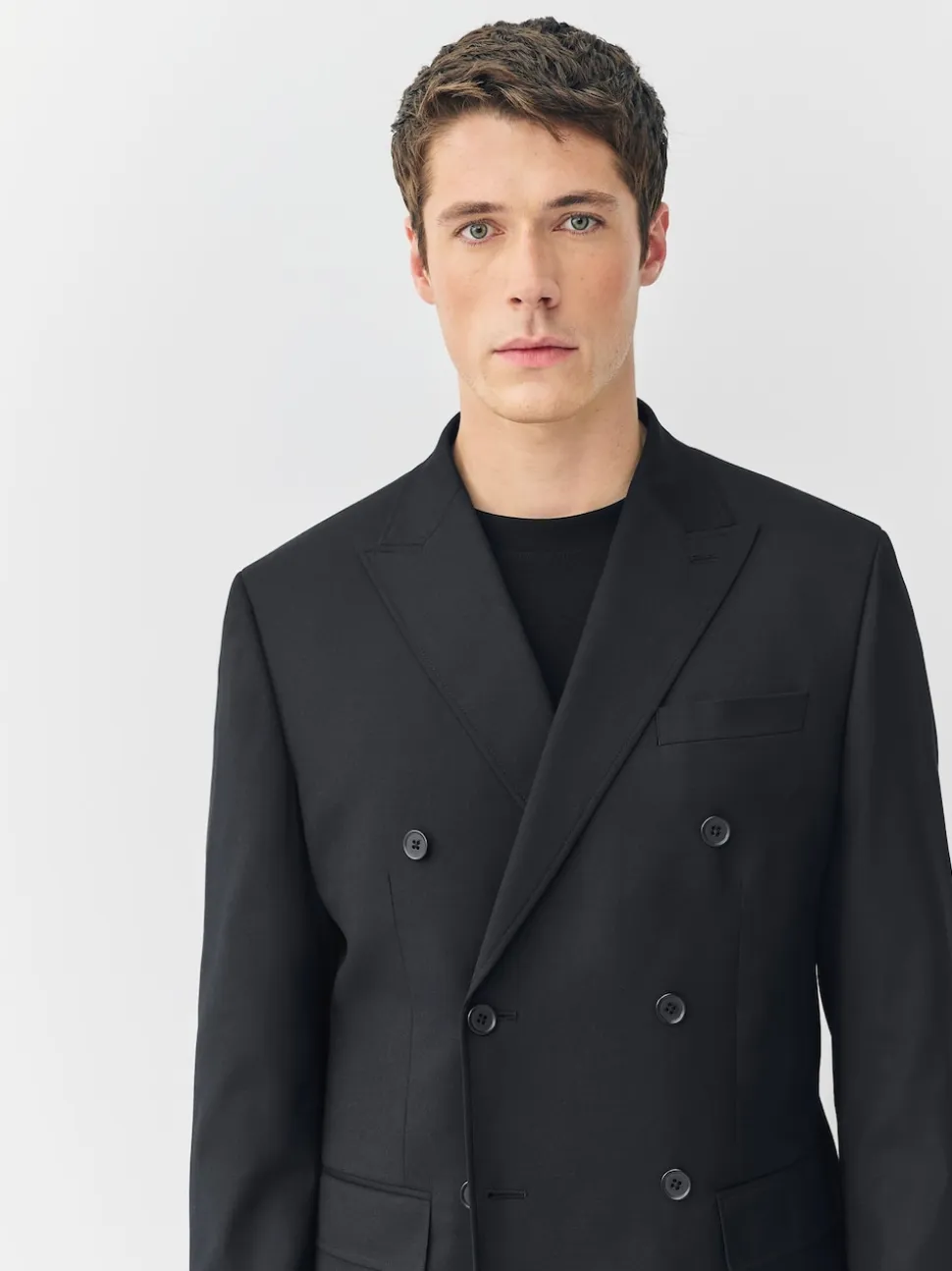 Black Relaxed Fit Double Breasted Tuxedo Suit Jacket