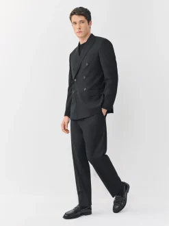 Black Relaxed Fit Double Breasted Tuxedo Suit Jacket