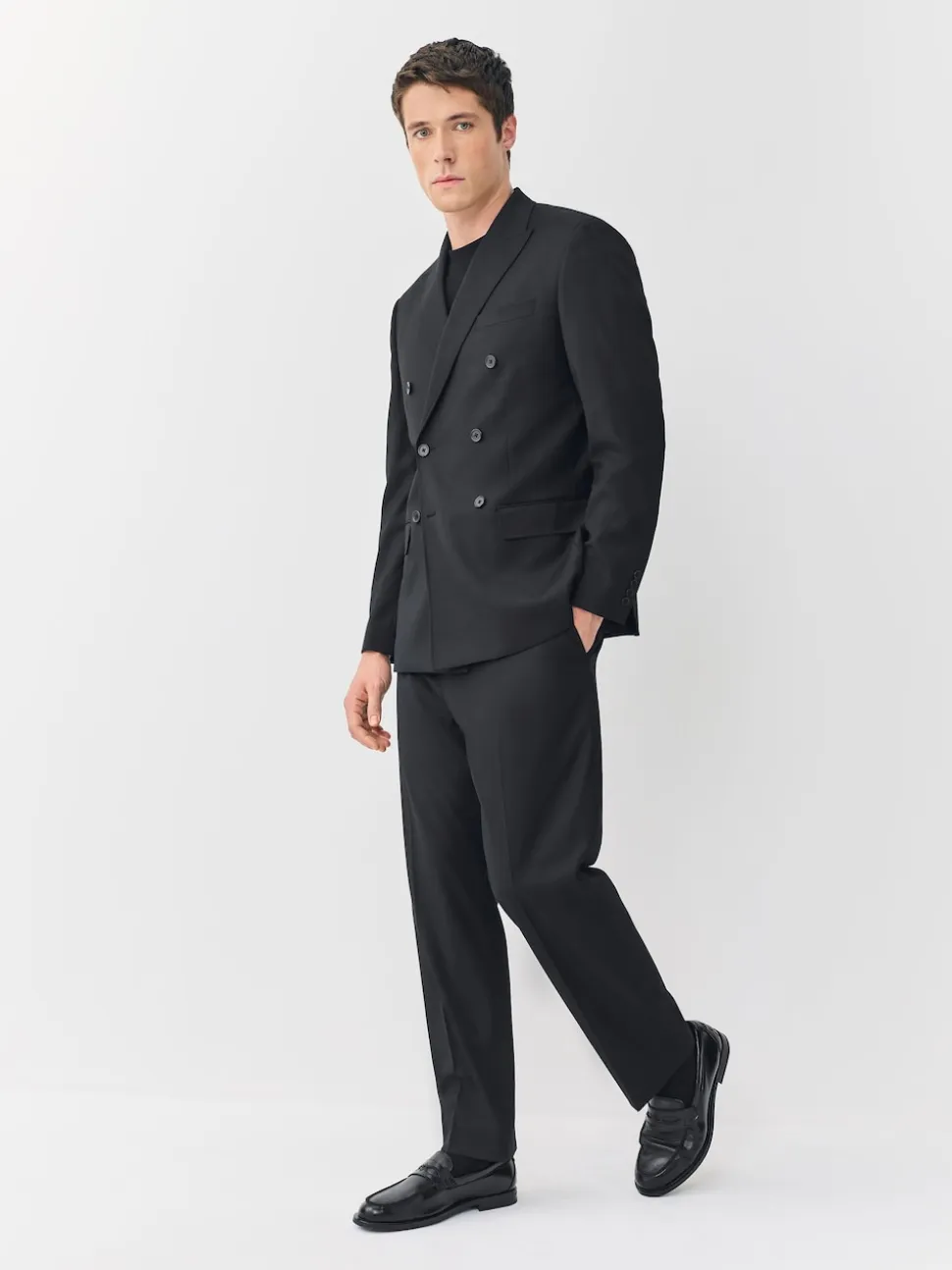Black Relaxed Fit Double Breasted Tuxedo Suit Jacket