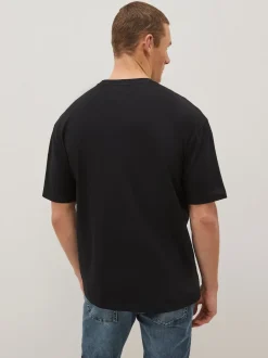 Black Relaxed Fit Essential Crew Neck Cotton T-Shirt