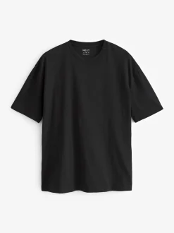Black Relaxed Fit Essential Crew Neck Cotton T-Shirt