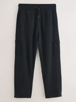Black Relaxed Fit Garment Wash Utility Style Joggers