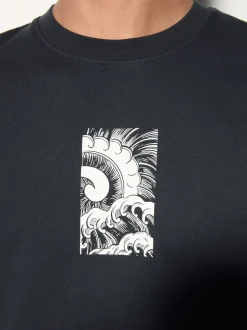 Black Relaxed Fit Japanese Surf Graphic Print T-Shirt
