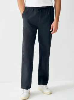 Black Relaxed Fit Smart Linen Cotton Blend Trousers