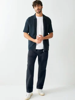 Black Relaxed Fit Smart Linen Cotton Blend Trousers