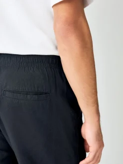 Black Relaxed Fit Smart Linen Cotton Blend Trousers