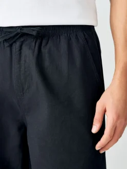 Black Relaxed Fit Smart Linen Cotton Blend Trousers