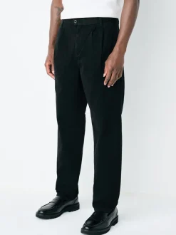 Black Relaxed Tapered Fit Twin Pleated Stretch Chinos Trousers